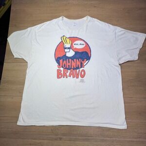 Johnny‎ Bravo Cartoon Network Graphic T Shirt Mens 2XL White 'Whoa Mama'